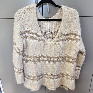 FREE PEOPLE LINUS FUZZY STRIPED V-NECK SWEATER - SIZE MEDIUM